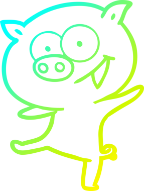 Bir insan tarafından çizilmiş neşeli dans eden domuz çizgi filminin soğuk gradyan çizimi.