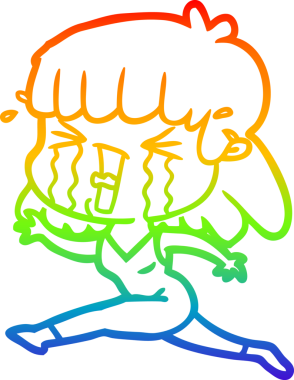 Gökkuşağı gradyan çizgi çizimi Bir insan tarafından çizilmiş gözyaşları içinde bir çizgi kadın