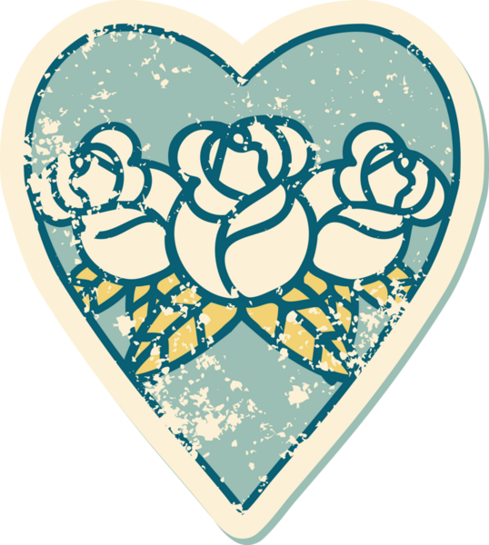 Bir insan tarafından çizilmiş kalp ve çiçeklerin sembolik depresif dövme şekli