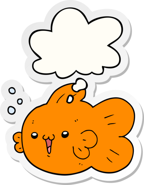 Düşünce baloncuklu karikatür balığı insan tarafından çizilmiş bir çıkartma.