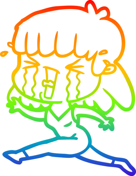 Gökkuşağı gradyan çizgi çizimi Bir insan tarafından çizilmiş gözyaşları içinde bir çizgi kadın