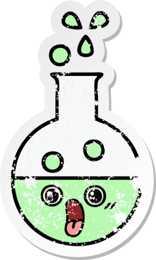 Bir insan tarafından çizilmiş şirin bir çizgi film test tüpünün sıkıntılı çıkartması.