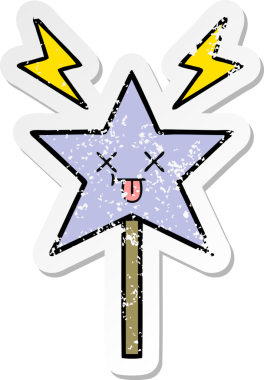 Bir insan tarafından çizilmiş sevimli bir çizgi film sihirli değneğinin sıkıntılı çıkartması.