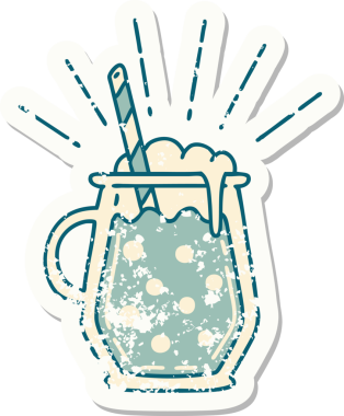 Bir insan tarafından çizilmiş dövmeli zencefilli biranın eski bir çıkartması.