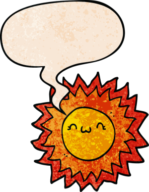 bir insan tarafından çizilmiş eski moda bir konuşma baloncuğu ile çizgi film güneşi