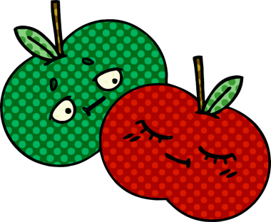 Bir insan tarafından çizilmiş sulu bir elmanın karikatürü.