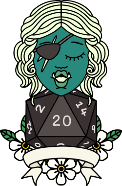 Retro Dövme Biçimi Bir insan tarafından çizilmiş 20 zarlı yarı ork düzenbaz karakter