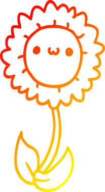 Bir insan tarafından çizilmiş karikatür çiçeğinin sıcak çizgi çizimi