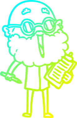 Bir insan tarafından çizilmiş sakallı neşeli bir çizgi film çizimi.