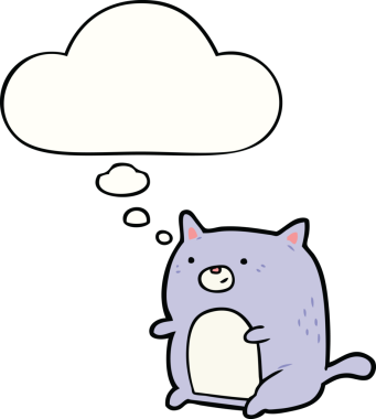 Bir insan tarafından çizilmiş düşünce kabarcığı olan çizgi film kedisi.