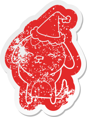 Mutlu bir çizgi film. Bir insan tarafından çizilmiş Noel Baba şapkası takan bir köpeğin hüzünlü çıkartması.