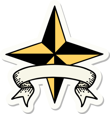 Bir insan tarafından çizilmiş bir yıldızın pankartına sahip dövme stili.