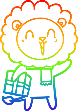 Gökkuşağı gradyan çizgisi bir insan tarafından çizilmiş, gülen aslan karikatürü.