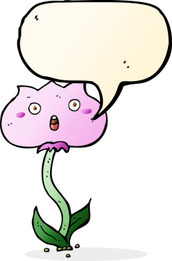 Bir insan tarafından çizilmiş konuşma baloncuğuyla şok olmuş bir çiçek.