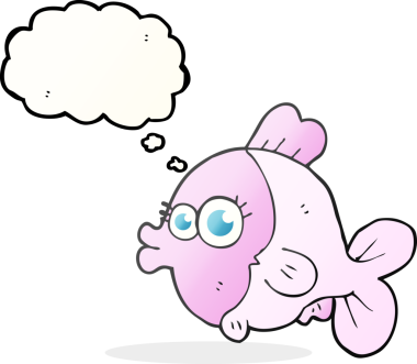 Bir insan tarafından çizilmiş büyük, güzel gözleri olan baloncuklu balon balığı.