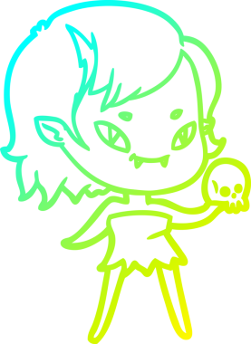 Bir insan tarafından çizilmiş kafatası olan, çizgi film dostu vampir bir kızın soğuk çizgi çizimi.