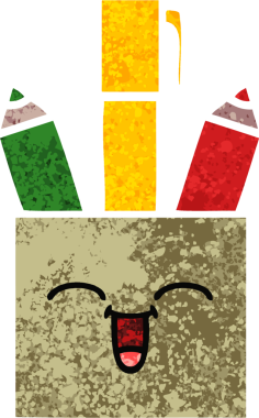 Bir insan tarafından çizilmiş kalem kabının retro illüstrasyon tarzı karikatürü