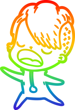 Gökkuşağı gradyan çizgi çizimi bir insan tarafından çizilen havalı hippi kız çizimi