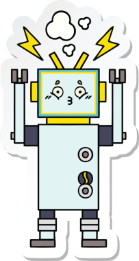 Bir insan tarafından çizilmiş şirin çizgi film robotunun çıkartması.