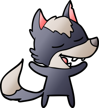 Bir insan tarafından çizilmiş gülen bir kurt.