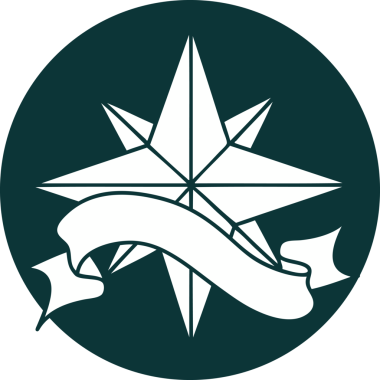 bir insan tarafından çizilmiş bir yıldızın pankartıyla dövme biçimi simgesi