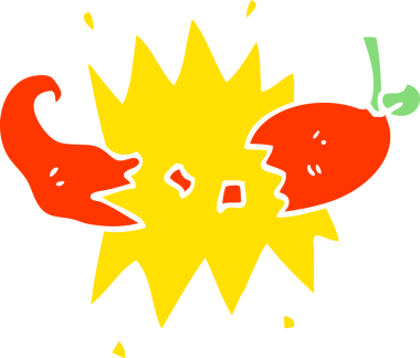 Düz renkli karikatür. Kırmızı acı biber bir insan tarafından çizilmiş.