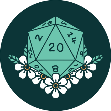 Doğal 20 D20 zarının bir insan tarafından çizilmiş ikonu.