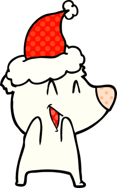 Gülen kutup ayısı eli bir insan tarafından çizilmiş Noel Baba şapkasının çizgi roman çizimi.