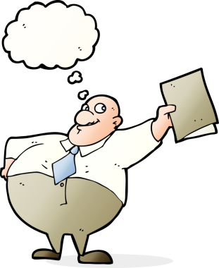 Bir insan tarafından çizilmiş düşünce balonlu mutlu patron çizgi filmi.