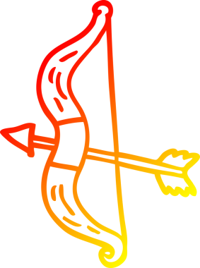 Bir insan tarafından çizilmiş çizgi film yayı ve okunun sıcak eğimli çizimi