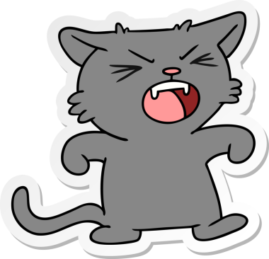 Bir insan tarafından çizilmiş cırtlak kedinin el çizimi karikatürü.