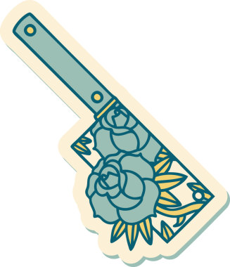 Geleneksel satır stili dövme çıkartması ve bir insan tarafından çizilmiş çiçekler.