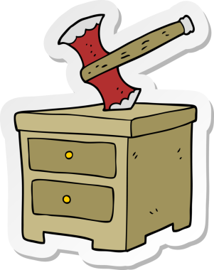 Bir insan tarafından çizilmiş çekmecelerin içine gömülü bir baltanın çıkartması.