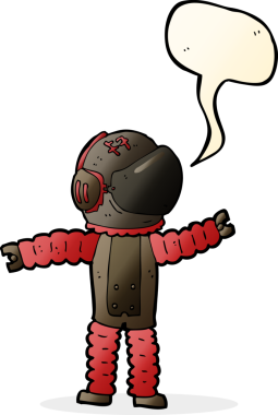 Bir insan tarafından çizilen konuşma baloncuğuyla ulaşan astronot çizgi filmi.