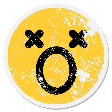 Bir insan tarafından çizilmiş şok olmuş ölü yüz dairesel etiketi.