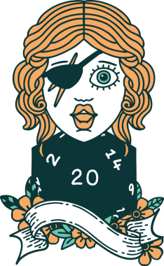 Retro Dövme Tarzı İnsan Rogue Bir insan tarafından çizilmiş 20 zar ile