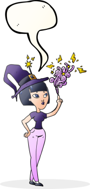 Bir insan tarafından çizilmiş serbest konuşma balonu çizgi film cadısı büyüsü.