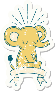 Dövme stili eski bir çıkartma. Bir insan tarafından çizilmiş şirin bir fil.