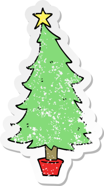 Bir insan tarafından çizilmiş karikatür Noel ağacının sıkıntılı çıkartması.