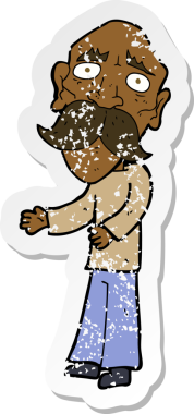 Bir insan tarafından çizilmiş yalnız, yaşlı bir adamın karikatür yapıştırması.