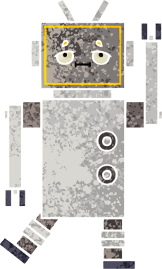 Bir insan tarafından çizilmiş bir robotun retro çizim tarzı karikatürü