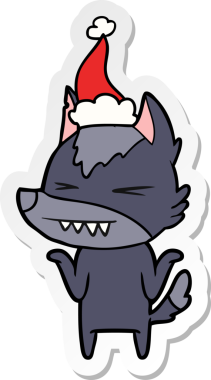 Kızgın kurt eli bir insan tarafından çizilmiş Noel Baba şapkasının çıkartmasını çizmiş.