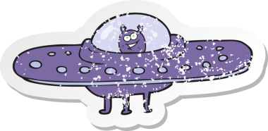 Bir insan tarafından çizilmiş bir uçan daire desenli karikatür çıkartması.