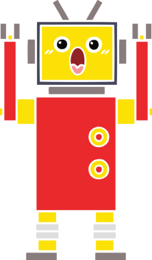 Bir insan tarafından çizilmiş düz renkli bir robot karikatürü