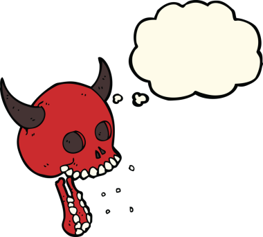 Bir insan tarafından çizilmiş düşünce baloncuklu garip kafatası.