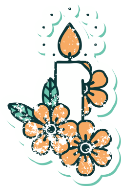 Bir insanın çizdiği mum ve çiçeklerin sembolik dövmeli resmi.