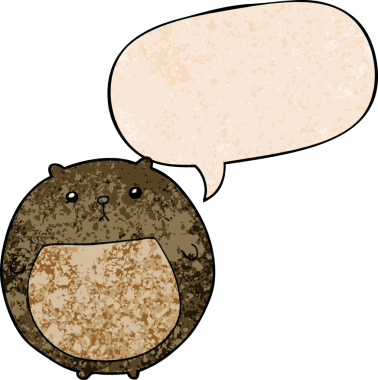 Bir insan tarafından çizilmiş eski moda konuşma baloncuğu olan çizgi film ayısı.