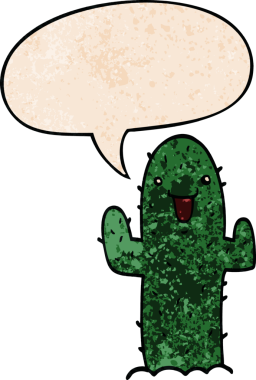 bir insan tarafından çizilmiş eski moda konuşma baloncuklu çizgi film kaktüsü.