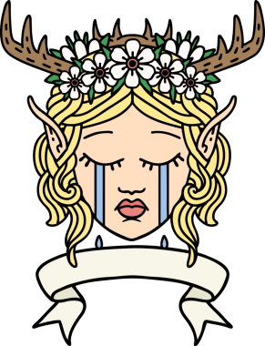 Retro Dövme Tarzı Elf Karakter Yüzü Bir insan tarafından çizilmiş pankartıyla