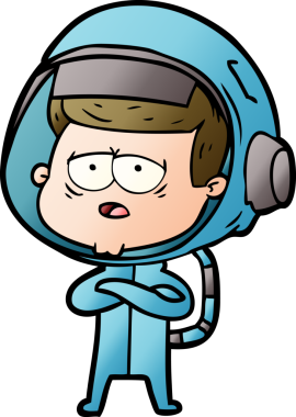 Bir insan tarafından çizilmiş yorgun astronot çizgi filmi.